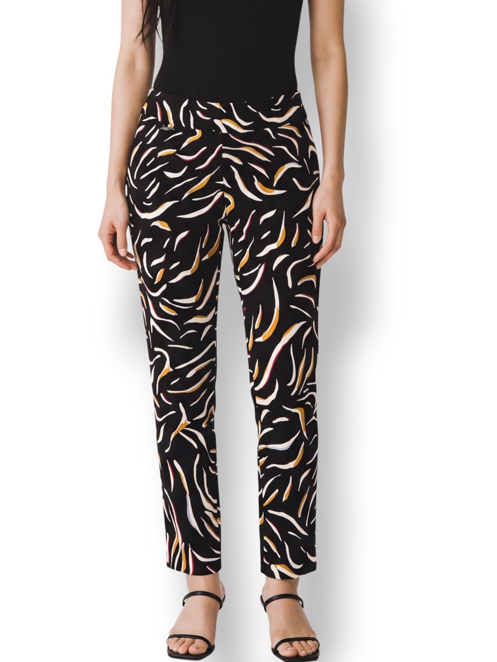 4/$20 Peck & Peck Black Abstract Print Slim Ankle Pants Size 12